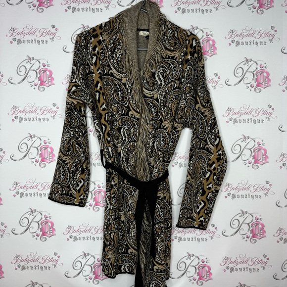 Nada Del Riccio cardigan wrap belted belt sweater fringe made in Italy brand new - Picture 11 of 16